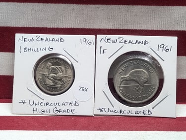 1961 New Zealand 1 Shilling & One Florin, UNC