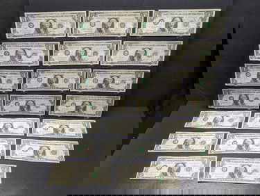 Lot of Twenty 1963 B Series $1.00 Joseph W. Barr Notes