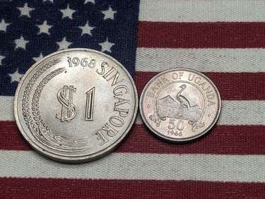 1966 Uganda 50 Cents & 1968 Singapore 1 Dollar (2 PCS)