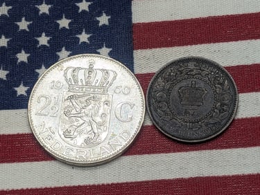 1864 New Brunswick 1 Cent & 1960 Netherlands 2 1/2 Silver Gulden (2 PCS)