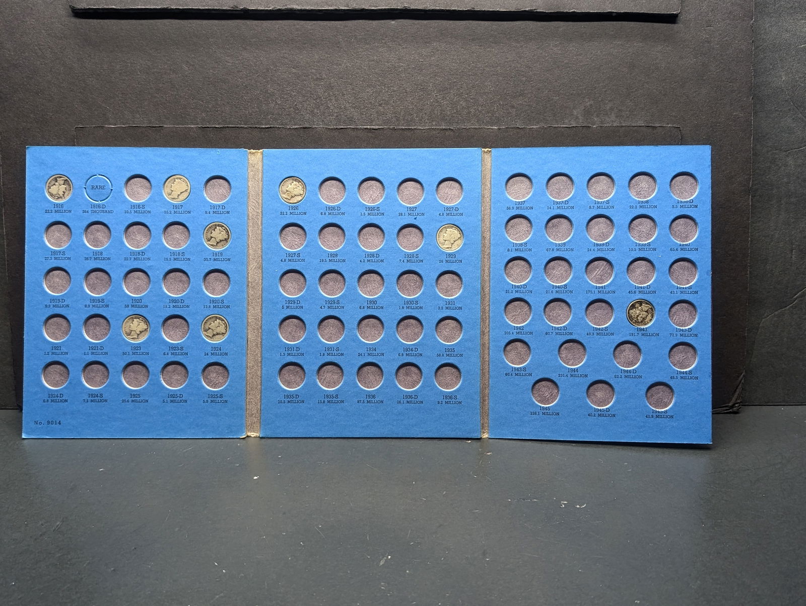 Partial Collection of Mercury Silver Dimes in Whitman Album (8 Coins, 1916, 1917, 1919, 1923, 1924, (1 of 6)