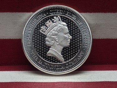 1.25 Oz. .999 SILVER 2022 East India Company Guinea 1.25 Pounds Rose Crown Shield Coin