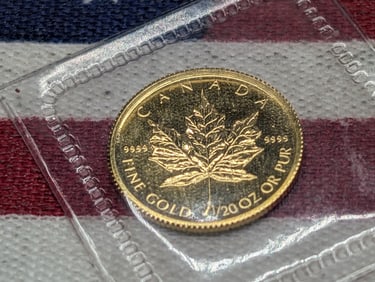 Canadian 1/20th Oz. .9999 FINE GOLD 2009 $1 Miniature Maple Leaf Coin in Government Sealed Plastic