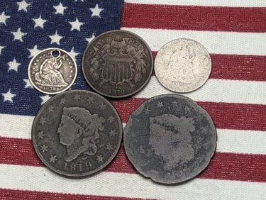 (5) Various Vintage U.S. Coins, Low Grade, Two w/Holes