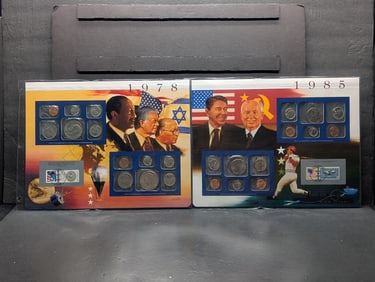 1985-P&D & 1978-P&D U.S. Uncirculated Coin Mint Set & Commem Stamps in Display Binder Sleeve (2 PCS)