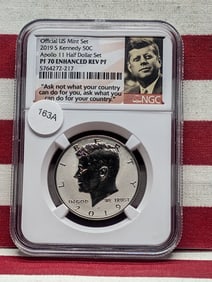 2019-S Kennedy Half Dollar. Slabbed by NGC, top tier grader, as Proof 70 Enhanced Reverse Proof.