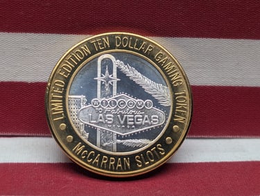 Limited Edition .999 FINE SILVER Center McCarran Slots Casino $10 Gaming Token in Capsule
