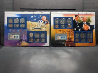 1971-P&D & 1987-P&D U.S. Uncirculated Coin Mint Set & Commem Stamps in Display Binder Sleeve (2 PCS)