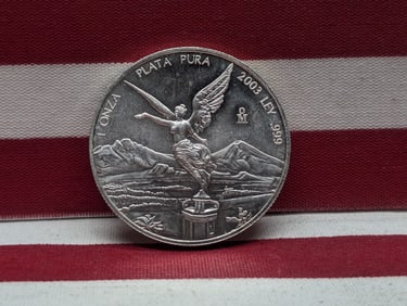 1 Oz. .999 PURE SILVER 2003-Mo Mexico 1 Onza Libertad Round