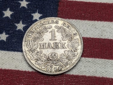 1914 D Germany (Munich) silver 1 Mark. AU