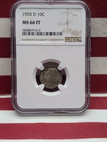 1955-D Roosevelt 90% Silver Dime - NGC MS66 FT