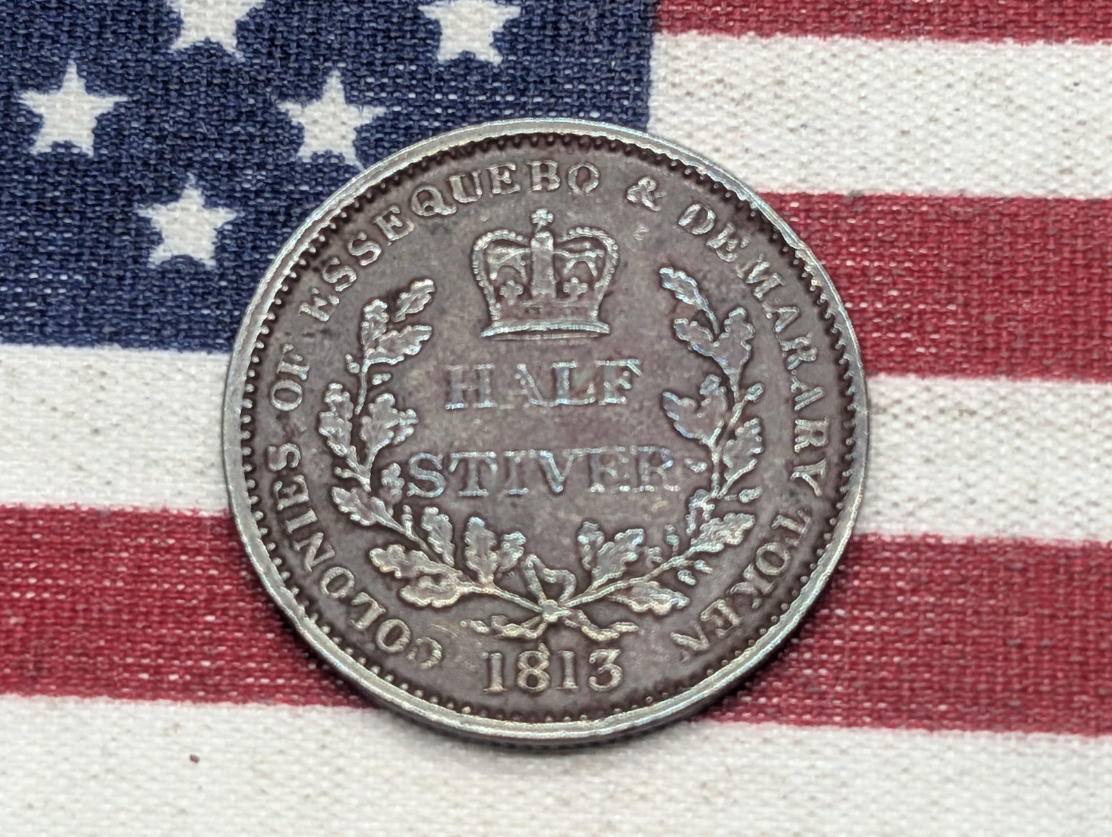 1813 Essequebo & Demerary ? Stiver. British colonial coin from South America. XF.: 1813 Essequebo & Demerary 1/2 Stiver, British Colonial coin from South America XF.