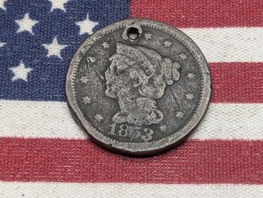 1853 Braided Hair Large Cent (Holed)