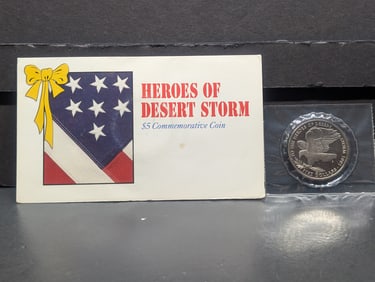 Heros of Desert Storm - 1991 Marshall Islands $5 Commem Coin in Information Display Card