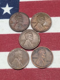 5 Different Early Lincoln Wheat Cents Including 1916, 1917-D, 1918-D, 1919, & 1920-D