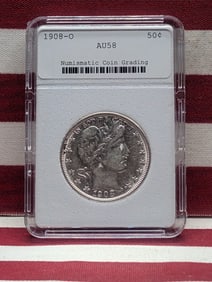 1908-O Barber Silver Half Dollar - NCG Cert. AU58 **NOT NGC**