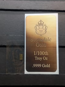 1/100th Oz. .9999 FINE GOLD Scottsdale Mint Designed Miniature Art Bar