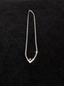 16 Inch Sterling Silver Herringbone Chain w/Crystal.