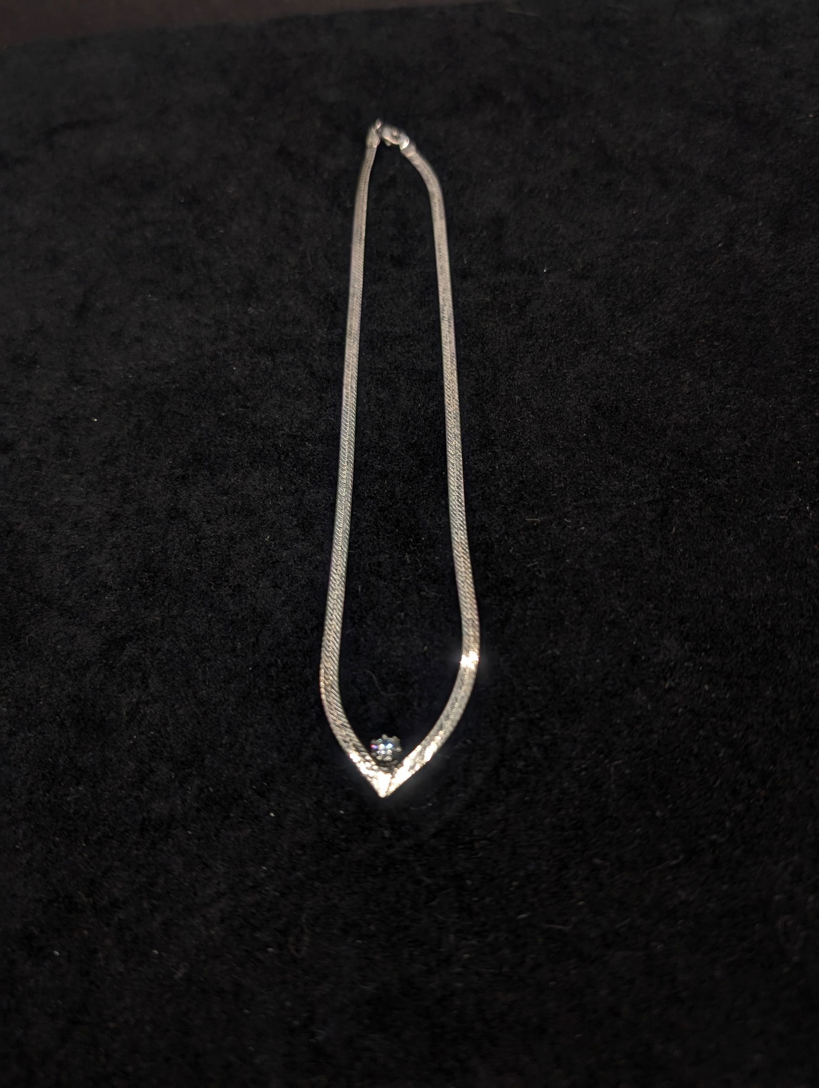 16 Inch Sterling Silver Herringbone Chain w/Crystal. (1 of 8)