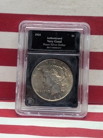 1924 Peace Silver Dollar - Slabbed Authenticated VERY GOOD