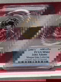 **MINT ERROR - Missing Edge Lettering** (2007) John Adams Presidential Dollar - PCGS MS64