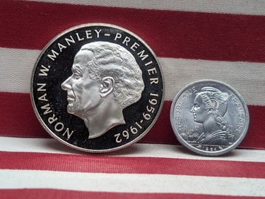1964 Comoros 2 Francs & 1972 PROOF Jamaica 5 Dollars Norman W. Manley-Premier 92.5% Silver 41.48 Gr.