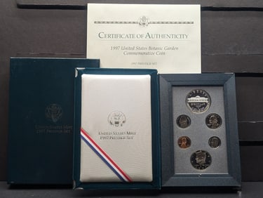 1997 P&S U.S. Mint Prestige Set in OGP w/ COA - Botanic Gardens Commem Silver Dollar