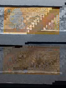 Lot of Two 24k Gold *LAYERED* 2008 South Africa 100 Yottalillion Dollars Fantasy Notes