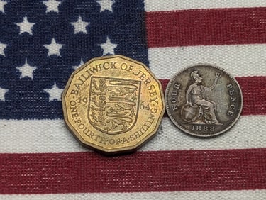 1888 United Kingdom 4 Silver Pence *FINE/VF* & 1964 Jersey 1/4 Shilling (2 PCS)