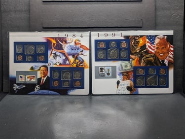 1984-P&D & 1991-P&D U.S. Uncirculated Coin Mint Set & Commem Stamps in Display Binder Sleeve (2 PCS)