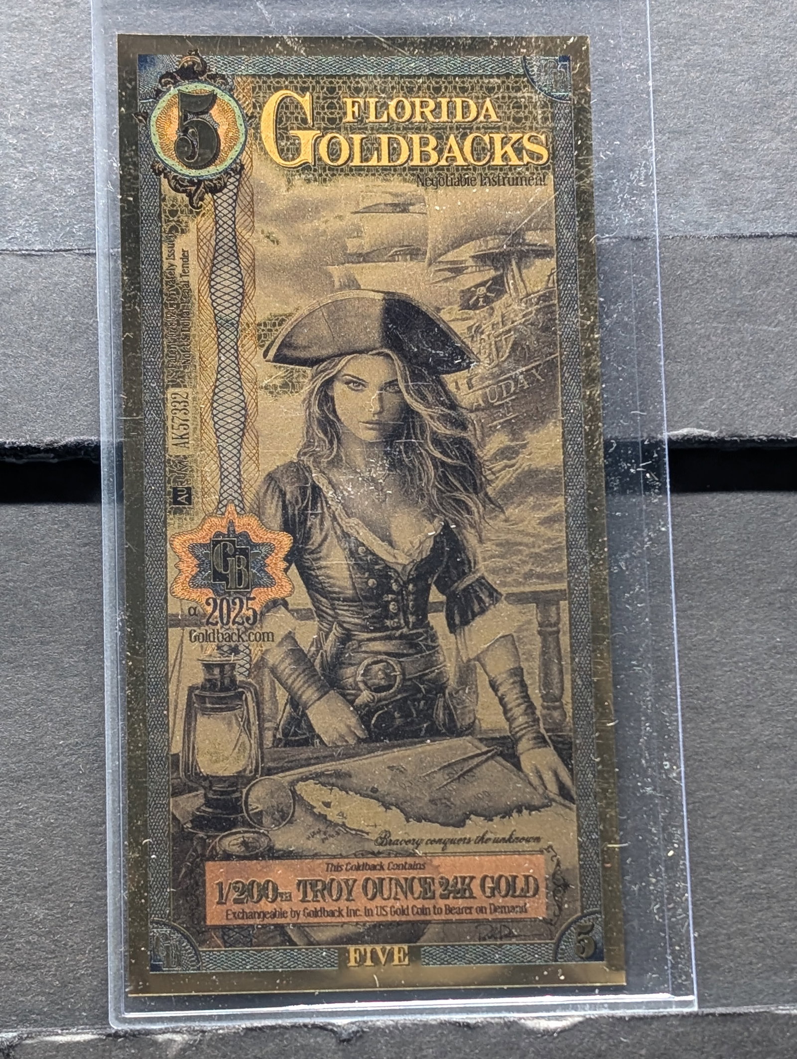 1/200th Troy Oz. 24k PURE GOLD 2025 $5.00 Florida Goldback: 1/200th Troy Oz. 24k PURE GOLD 2025 $5.00 Florida Goldback
