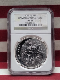 1 Oz. .999 SILVER 2013 Fiji $2 Hawksbill Turtle Taku Coin - NGC MS69