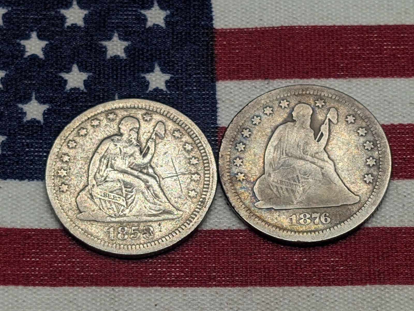 1858 Scratched & 1876-S Seated Liberty Quarters (2 PCS) (1 of 2)