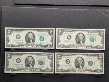 Four Vintage 1976 Series $2.00 Federal Reserve Notes **NICE PAPER**