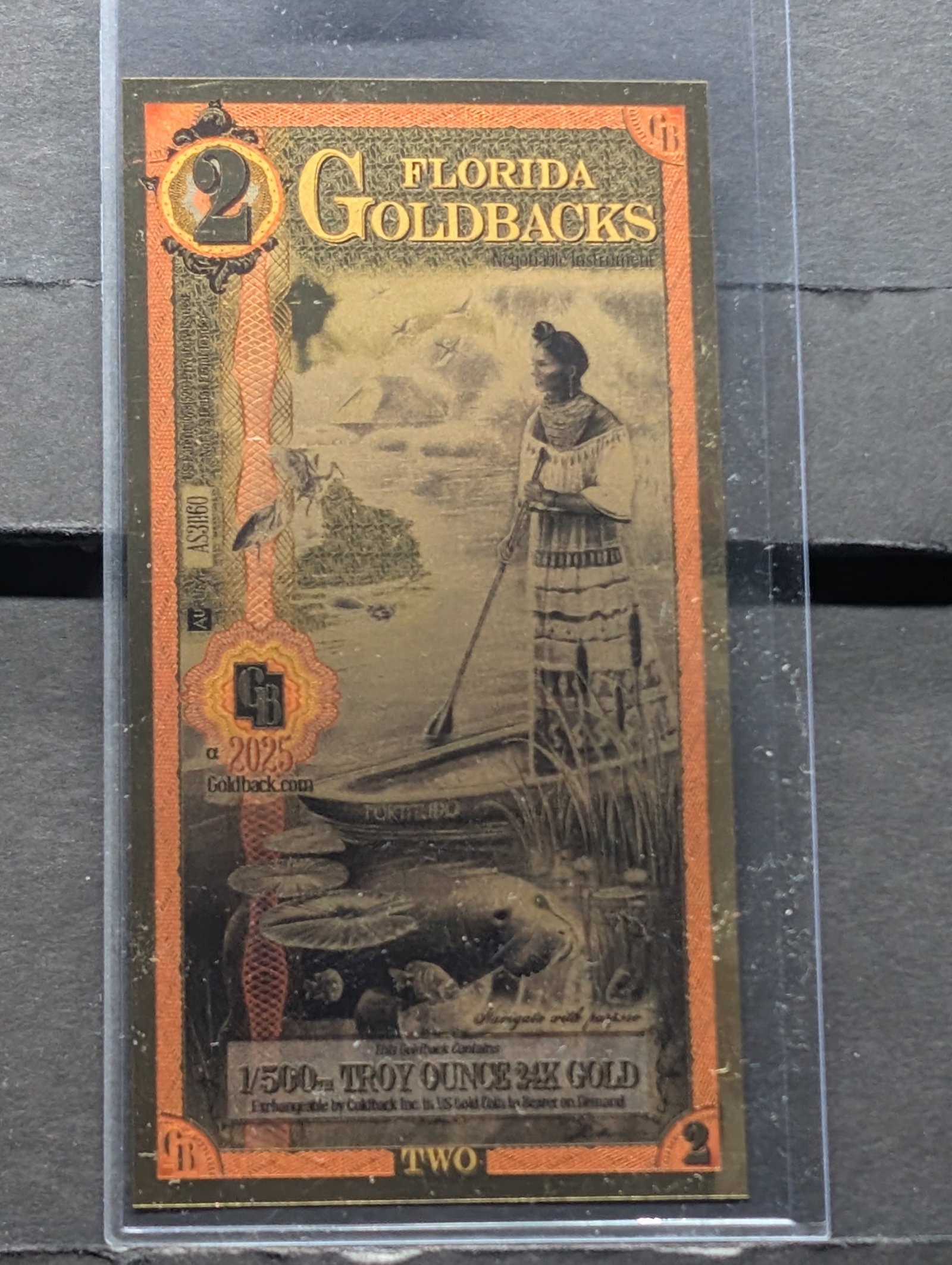 1/500th Troy Oz. 24k PURE GOLD 2025 $2.00 Florida Goldback: 1/500th Troy Oz. 24k PURE GOLD 2025 $2.00 Florida Goldback
