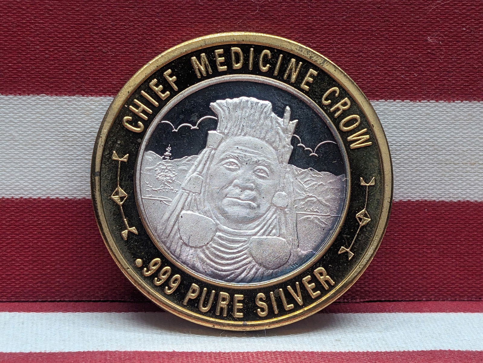 Limited Native American Series .999 PURE SILVER Center Chief Medicine Crow Token (1 of 2)