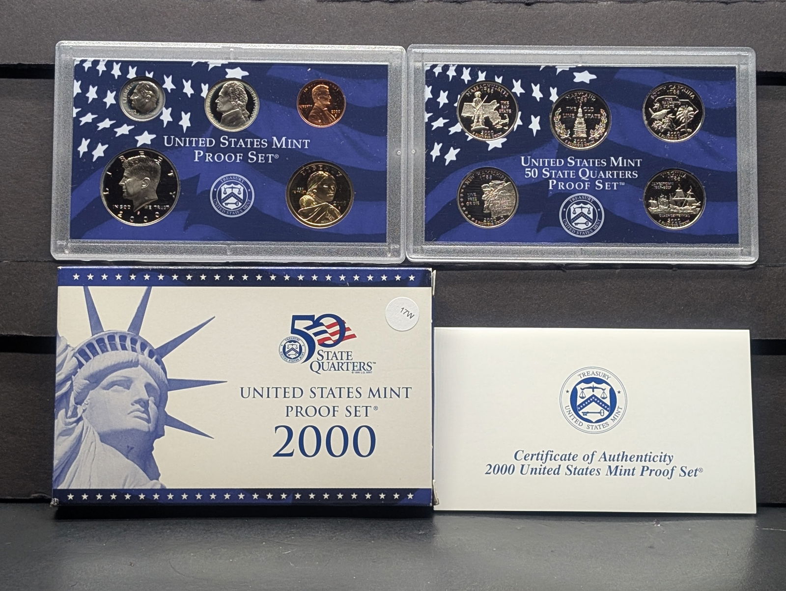 2000-S US Proof Set W/State Quarters in OGP w/ COA, 10 Coin Set (1 of 7)