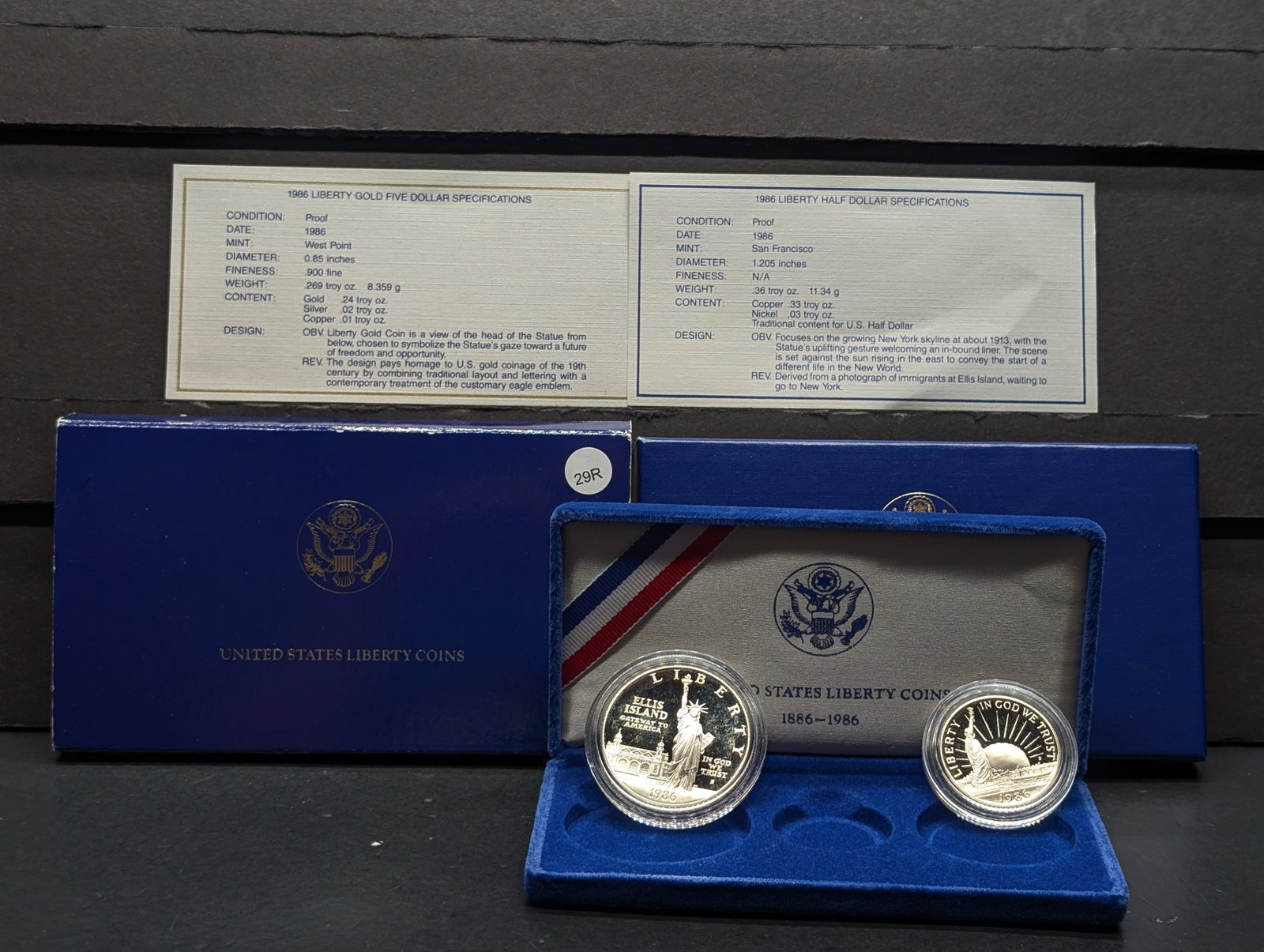 1986-S Liberty 90% Silver Liberty Dollar & Clad Half Dollar, 2 Pc. Set (No Gold Coin): 1986-S Liberty 90% Silver Liberty Dollar & Clad Half Dollar, 2 Pc. Set (No Gold Coin)