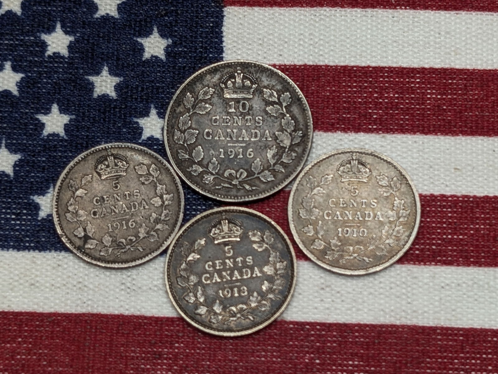 1910, 1913, & (2) 1916 Canada 5 Cent, .925 Silver (1 of 2)