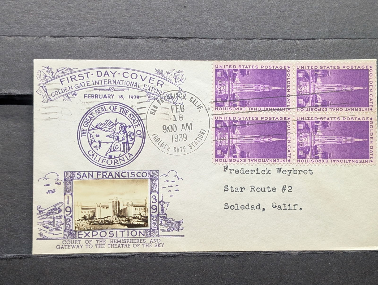 1939 Four Block First Day Cachet, Mint. (1 of 3)