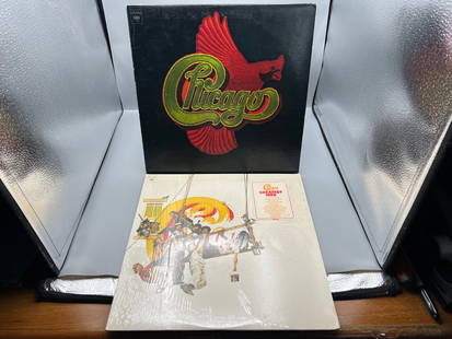 Chicago (2 LP Lot): Chicago VIII (1975), includes iron-on transfer; and Chicago IX - Greatest Hits: Chicago (2 LP Lot): Chicago VIII (1975), includes iron-on transfer; and Chicago IX - Greatest Hits (1975), in original shrink (partially torn) w/hype sticker - Records have not been tested by the auct