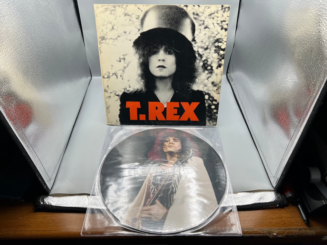 T. Rex (2 LP Lot): The Slider (1972), gatefold; and Where's The Champagne? An Interview With Marc: T. Rex (2 LP Lot): The Slider (1972), gatefold; and Where's The Champagne? An Interview With Marc Bolan - Picture Disc (1982), interview with T. Rex lead singer conducted December, 1971, disc in clear