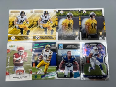 Lot of (8) Assorted Football Star Player Rookie Cards - Justin Jefferson, Joey Bosa, TJ Watt
