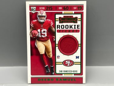 2019 Panini Contenders Deebo Samuel Rookie Ticket Green RC Jersey Relic #RTS-13
