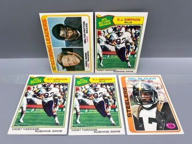 Lot of (5) 1970s Topps Football Star Player Cards - Varying Conditions - Walter Payton, OJ Simpson,