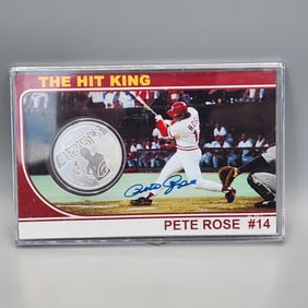 One Ounce Silver Round Commemorative Pete Rose Hit King With Autograph - Only 500 made - Tough