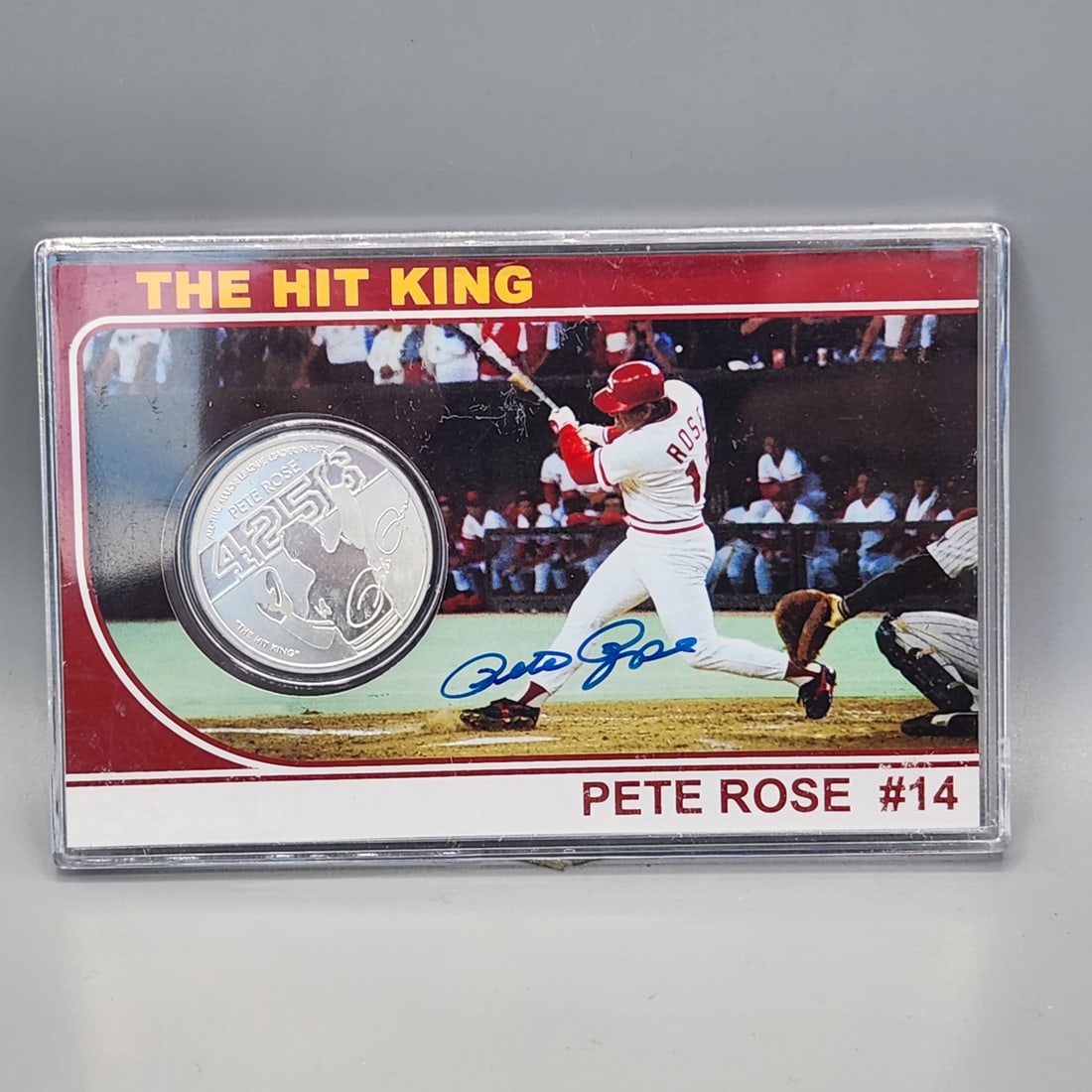 One Ounce Silver Round Commemorative Pete Rose Hit King With Autograph - Only 500 made - Tough (1 of 2)