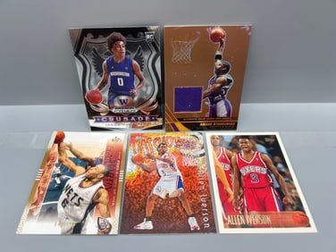 Lot of (5) Assorted Basketball Star Player RC, Insert, & Jersey Relic Cards - Allen Iverson RC