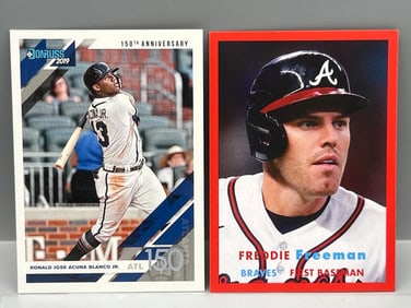 2019 Donruss Ronald Acuna Jr. 150th Anniversary #/150 & 2021 Topps Archives Freddie Freeman Red #/75