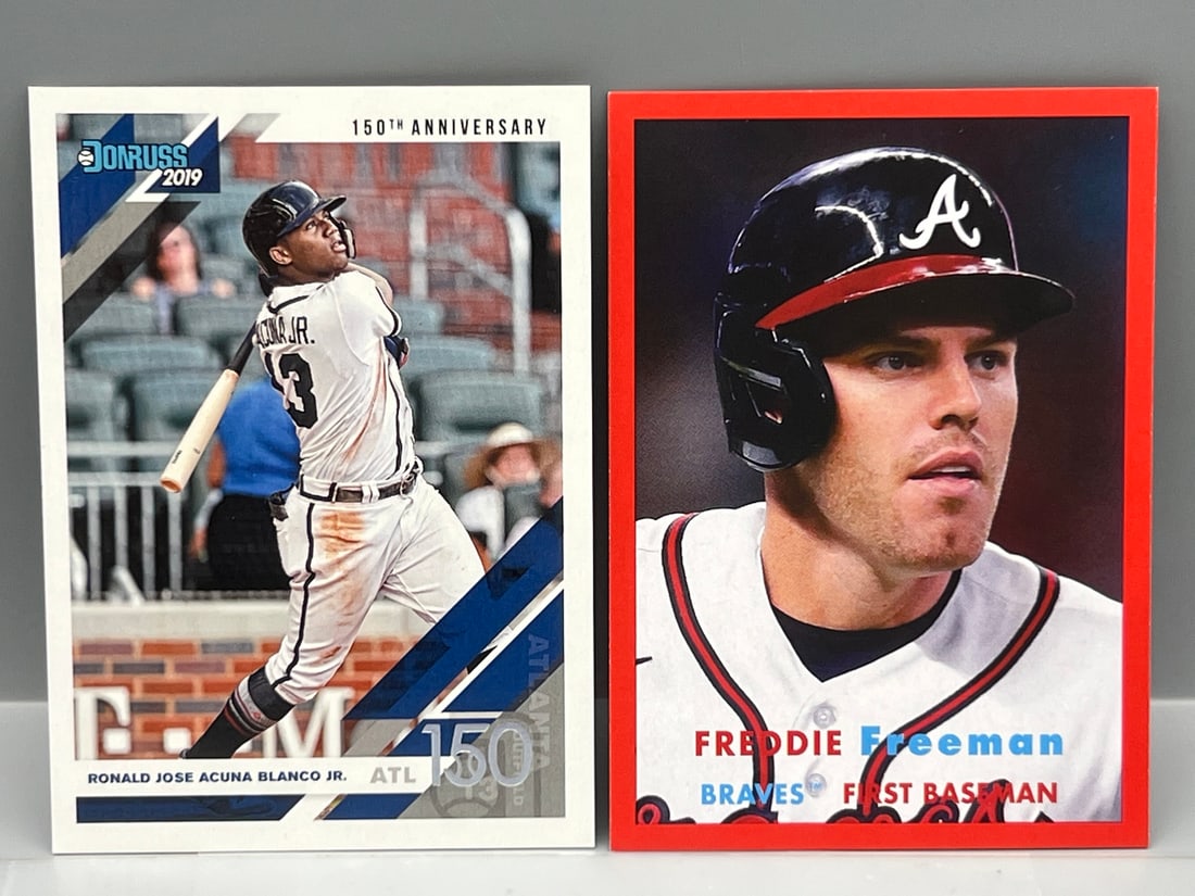 2019 Donruss Ronald Acuna Jr. 150th Anniversary #/150 & 2021 Topps Archives Freddie Freeman Red #/75 (1 of 2)